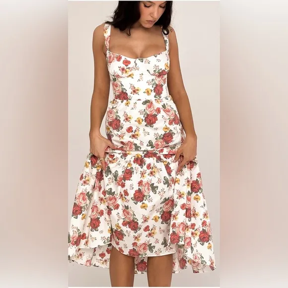NWOT HOUSE OF CB ELIA ITALIAN ROSE PRINT COTTON MIDI SUNDRESS🌹🌹