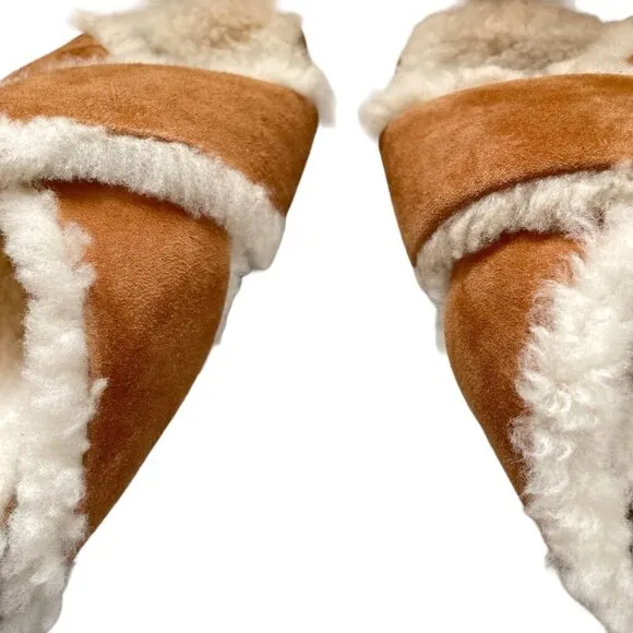 NWOT Jenni Kayne Shearling-Lined Suede Crossover Sandal Saddle Size 37