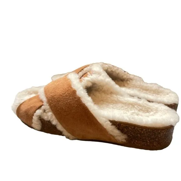 NWOT Jenni Kayne Shearling-Lined Suede Crossover Sandal Saddle Size 37