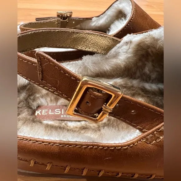 NWOT Kelsi Dagger Freddy Cognac Faux Fur Slingback Clogs