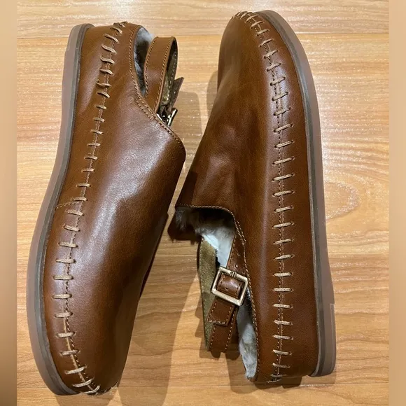 NWOT Kelsi Dagger Freddy Cognac Faux Fur Slingback Clogs