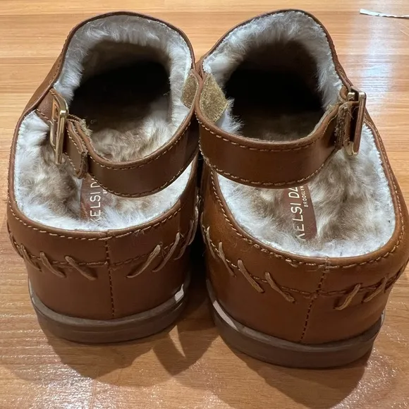 NWOT Kelsi Dagger Freddy Cognac Faux Fur Slingback Clogs