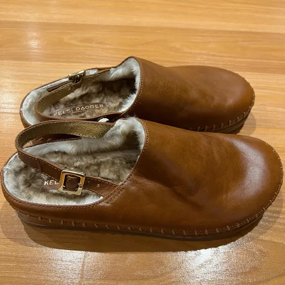 NWOT Kelsi Dagger Freddy Cognac Faux Fur Slingback Clogs