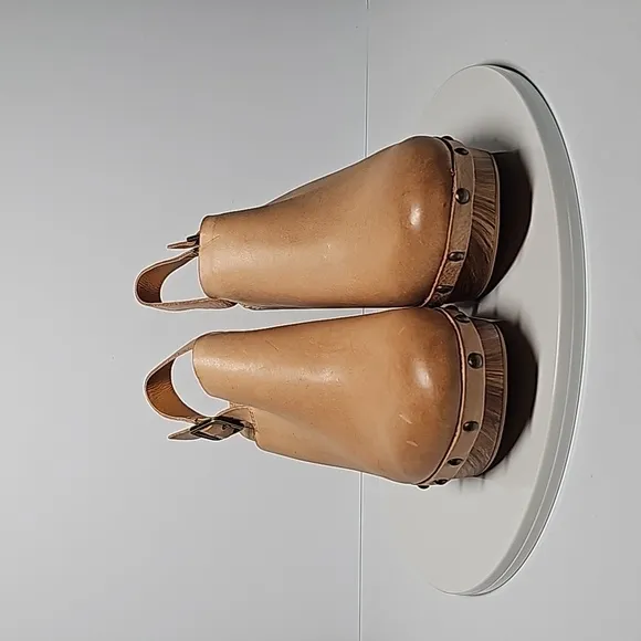 NWOT Kork-Ease Darby Slingback Clog Wedge Heels Adjustable Leather Wooden Tan 10