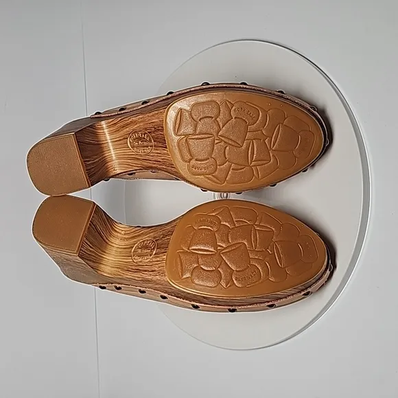 NWOT Kork-Ease Darby Slingback Clog Wedge Heels Adjustable Leather Wooden Tan 10
