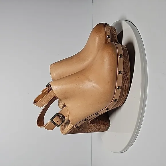 NWOT Kork-Ease Darby Slingback Clog Wedge Heels Adjustable Leather Wooden Tan 10