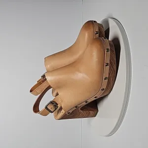 NWOT Kork-Ease Darby Slingback Clog Wedge Heels Adjustable Leather Wooden Tan 10