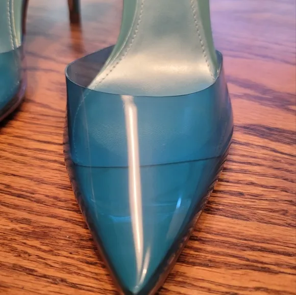 NWOT Nine West Fayes Vintage Blue Clear Pointed  Slingback Sandals Heels Shoes