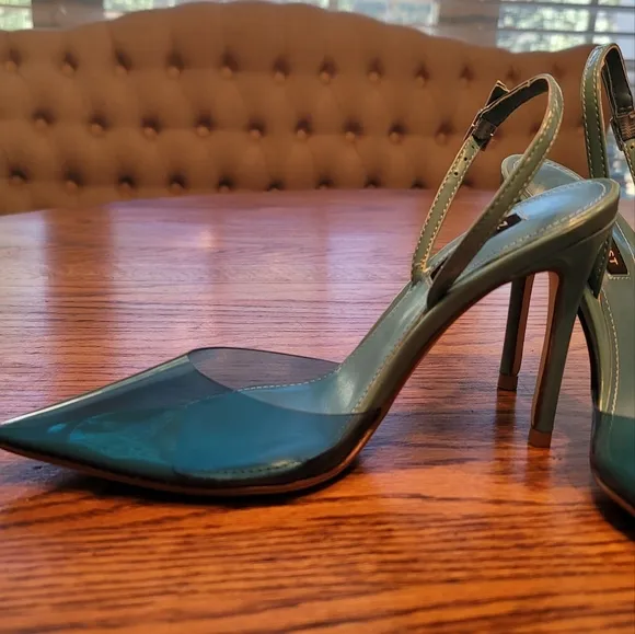 NWOT Nine West Fayes Vintage Blue Clear Pointed  Slingback Sandals Heels Shoes