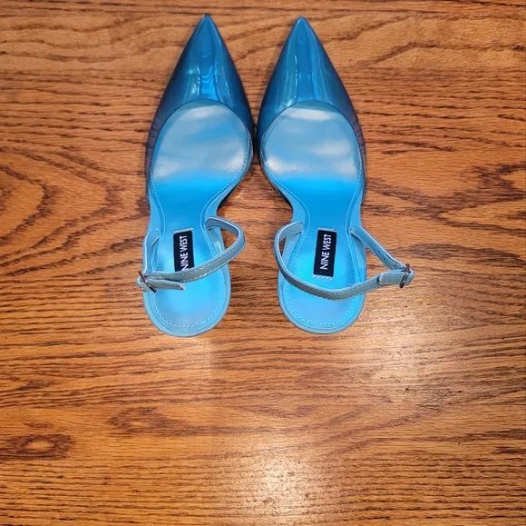 NWOT Nine West Fayes Vintage Blue Clear Pointed  Slingback Sandals Heels Shoes