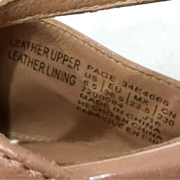 NWOT Nude Leather Asymmetrical Pointed Toe Mary Jane Page Kitten Heels Pumps