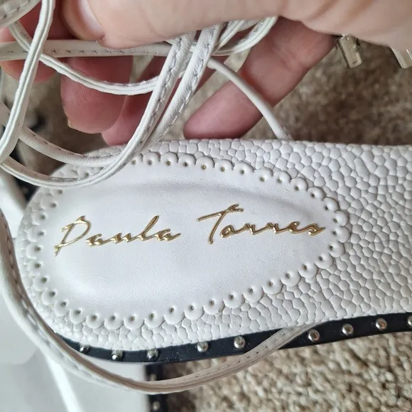 NWOT Paula Torres Ankle Wrap Square Toe White/Clear Kitten Heel Womens Size 8