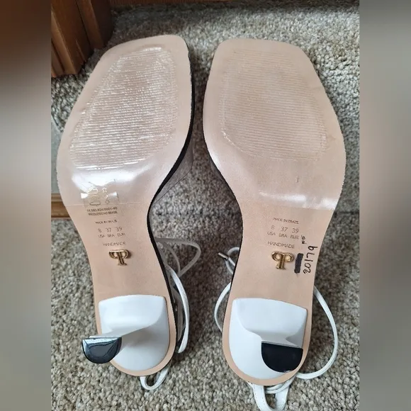 NWOT Paula Torres Ankle Wrap Square Toe White/Clear Kitten Heel Womens Size 8