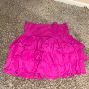 NWOT Ramy Brook - Fuchsia Satin Smocked Waist Tiered Mini Skirt Size Medium