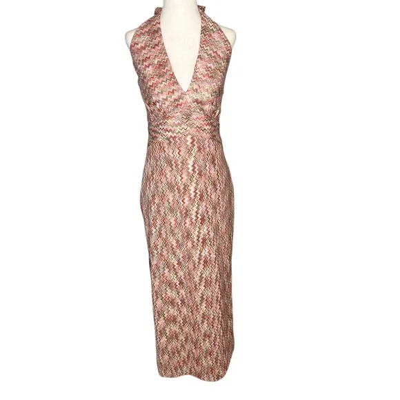 NWOT Ramy Brook Henrietta Chevron Stripe  Halter Dress in Pink Punch – Sz 8