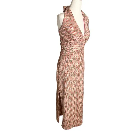NWOT Ramy Brook Henrietta Chevron Stripe  Halter Dress in Pink Punch – Sz 8