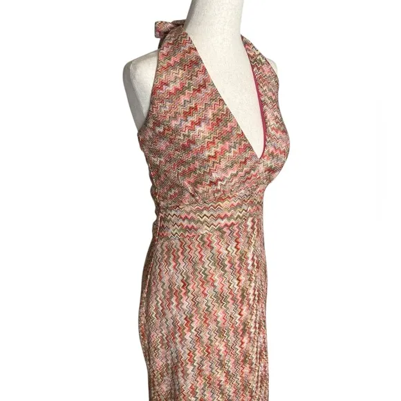 NWOT Ramy Brook Henrietta Chevron Stripe  Halter Dress in Pink Punch – Sz 8