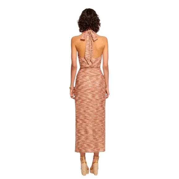 NWOT Ramy Brook Henrietta Chevron Stripe  Halter Dress in Pink Punch – Sz 8