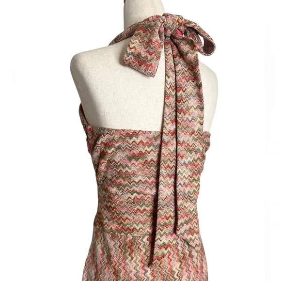 NWOT Ramy Brook Henrietta Chevron Stripe  Halter Dress in Pink Punch – Sz 8