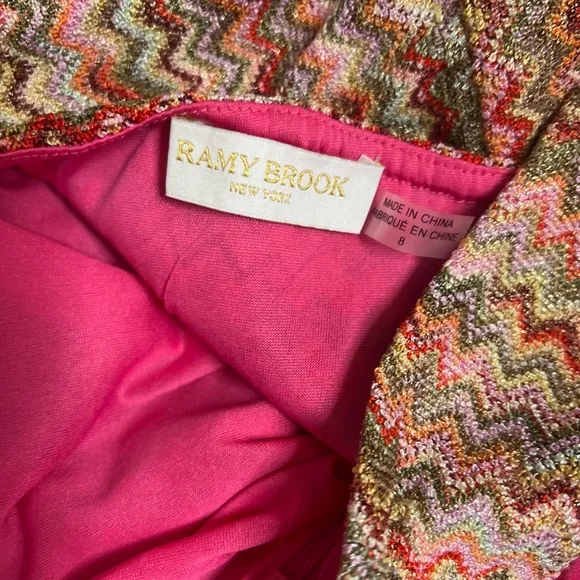 NWOT Ramy Brook Henrietta Chevron Stripe  Halter Dress in Pink Punch – Sz 8