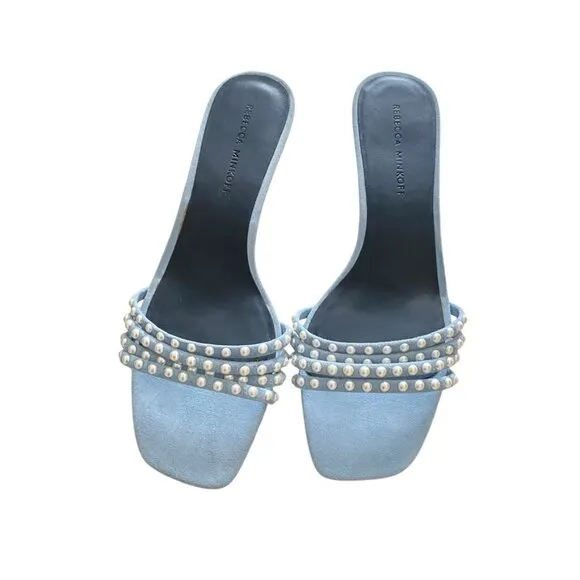 NWOT REBECCA MINKOFF Decklynn Embellished Kitten-heel Mules In Blue 8.5