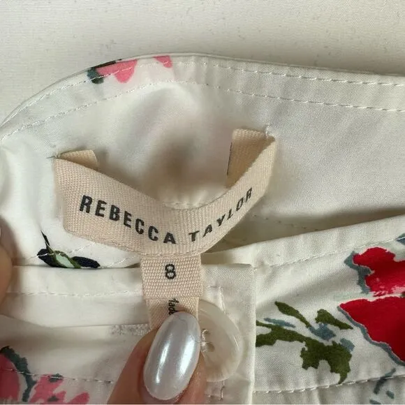 NWOT Rebecca Taylor White &amp; Pink Floral Print Button-UpA-Line Skirt