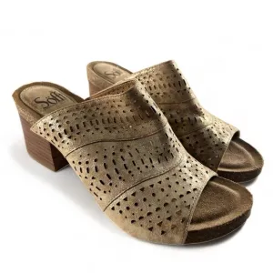 NWOT SOFFT Metallic Gold Laser Cut Out Leather Slip On Clogs Heels Size 7.5