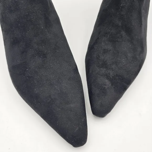 NWOT Steven Bana Black Suede Pointy-Toe Kitten Heel Ankle Booties, Women's 9M