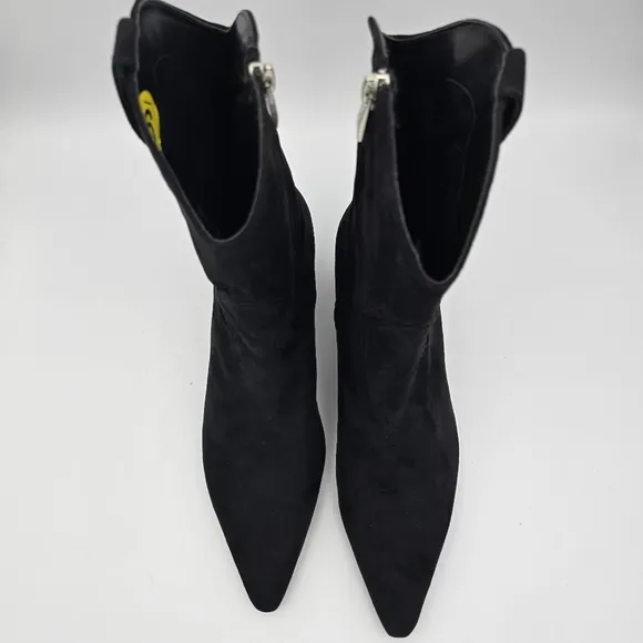 NWOT Steven Bana Black Suede Pointy-Toe Kitten Heel Ankle Booties, Women's 9M