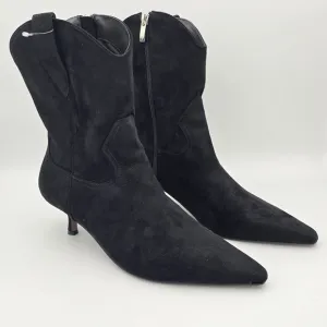 NWOT Steven Bana Black Suede Pointy-Toe Kitten Heel Ankle Booties, Women's 9M