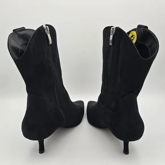 NWOT Steven Bana Black Suede Pointy-Toe Kitten Heel Ankle Booties, Women's 9M