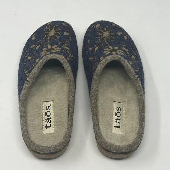 NWOT Taos Woolderness 2 clogs EU 37 6-6.5 blue floral embroidered