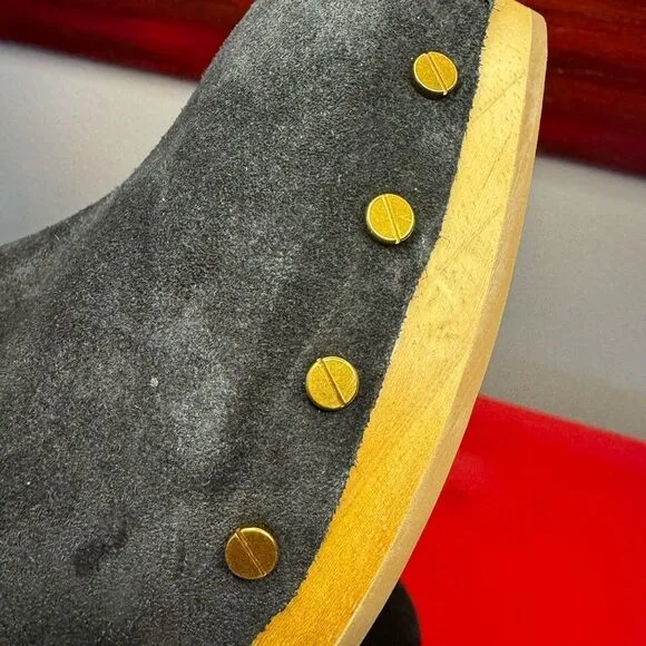 NWOT Veronica Beard black suede heal mules metal studs wooden clog style boho