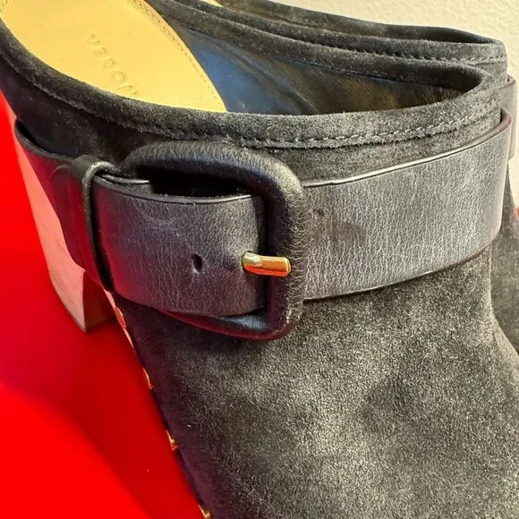 NWOT Veronica Beard black suede heal mules metal studs wooden clog style boho