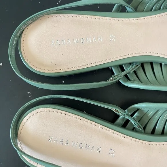 NWOT Zara Women's Flat Strappy Green Mules Size 6.5