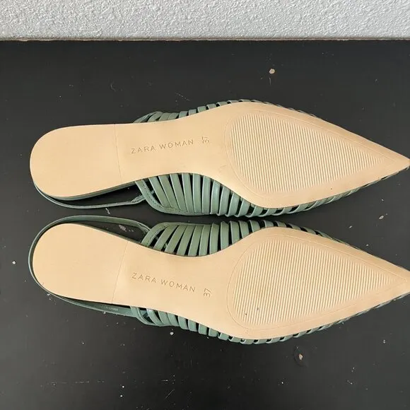 NWOT Zara Women's Flat Strappy Green Mules Size 6.5