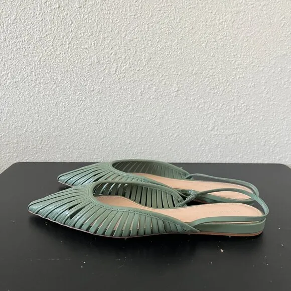 NWOT Zara Women's Flat Strappy Green Mules Size 6.5