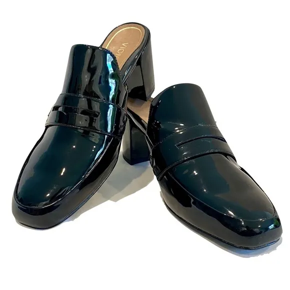 NWOTB - Vionic Plaza Annabel Mules Black Patent Leather Block Heel Size 10