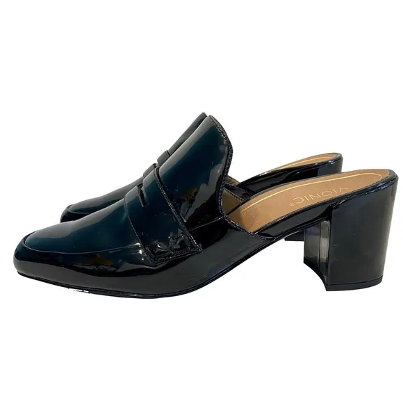NWOTB - Vionic Plaza Annabel Mules Black Patent Leather Block Heel Size 10