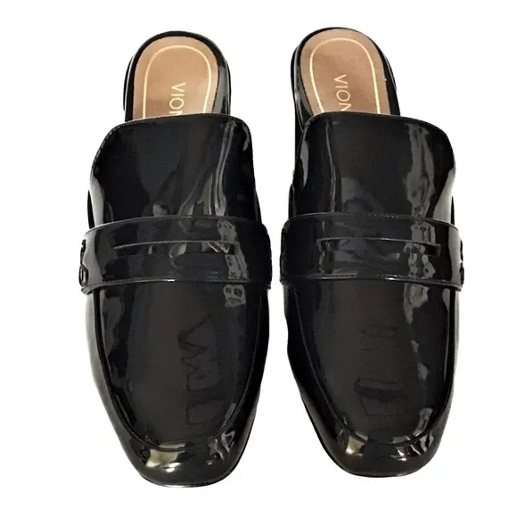 NWOTB - Vionic Plaza Annabel Mules Black Patent Leather Block Heel Size 10