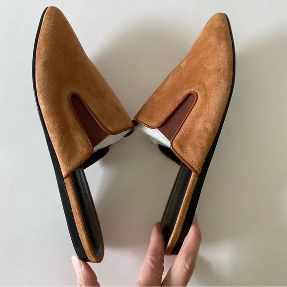 NWT $395 Jenni Kayne Suede Mules in Saddle Cognac Brown Size EU 38/US 8