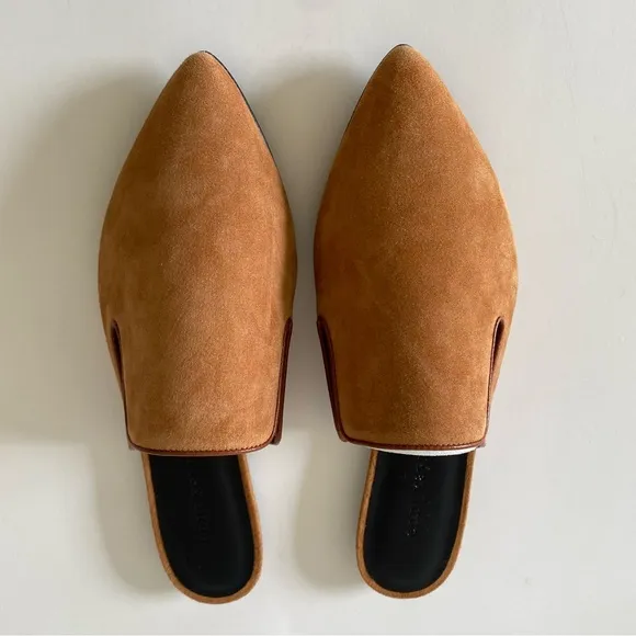 NWT $395 Jenni Kayne Suede Mules in Saddle Cognac Brown Size EU 38/US 8