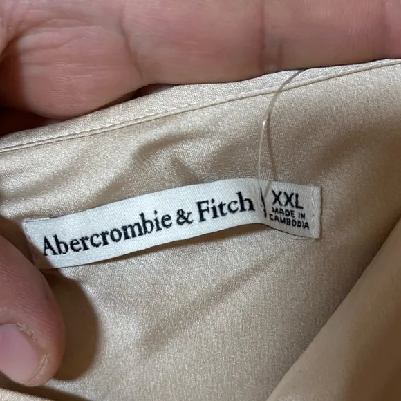 NWT Abercrombie &amp; Fit h Champagne Ruched Satin Slip Midi Dress