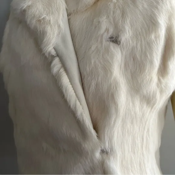 NWT Ann Taylor Reversible White Rabbit Fur Nubuck Leather Motorcycle Vest S