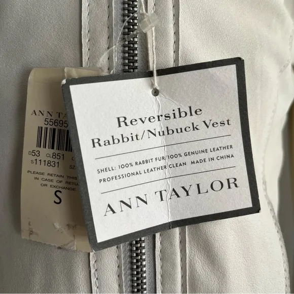 NWT Ann Taylor Reversible White Rabbit Fur Nubuck Leather Motorcycle Vest S