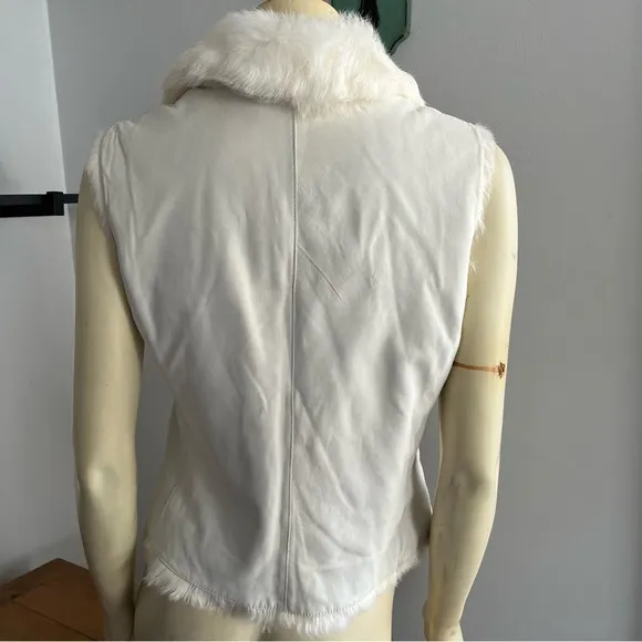 NWT Ann Taylor Reversible White Rabbit Fur Nubuck Leather Motorcycle Vest S