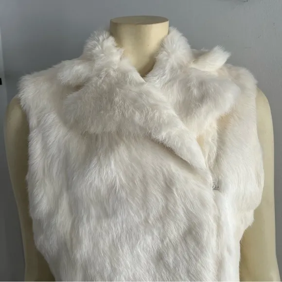 NWT Ann Taylor Reversible White Rabbit Fur Nubuck Leather Motorcycle Vest S