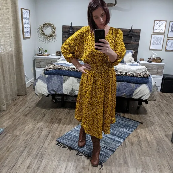 NWT Anthropologie Marigold Floral Silky Midi Summer Dress