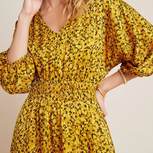 NWT Anthropologie Marigold Floral Silky Midi Summer Dress