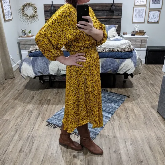 NWT Anthropologie Marigold Floral Silky Midi Summer Dress